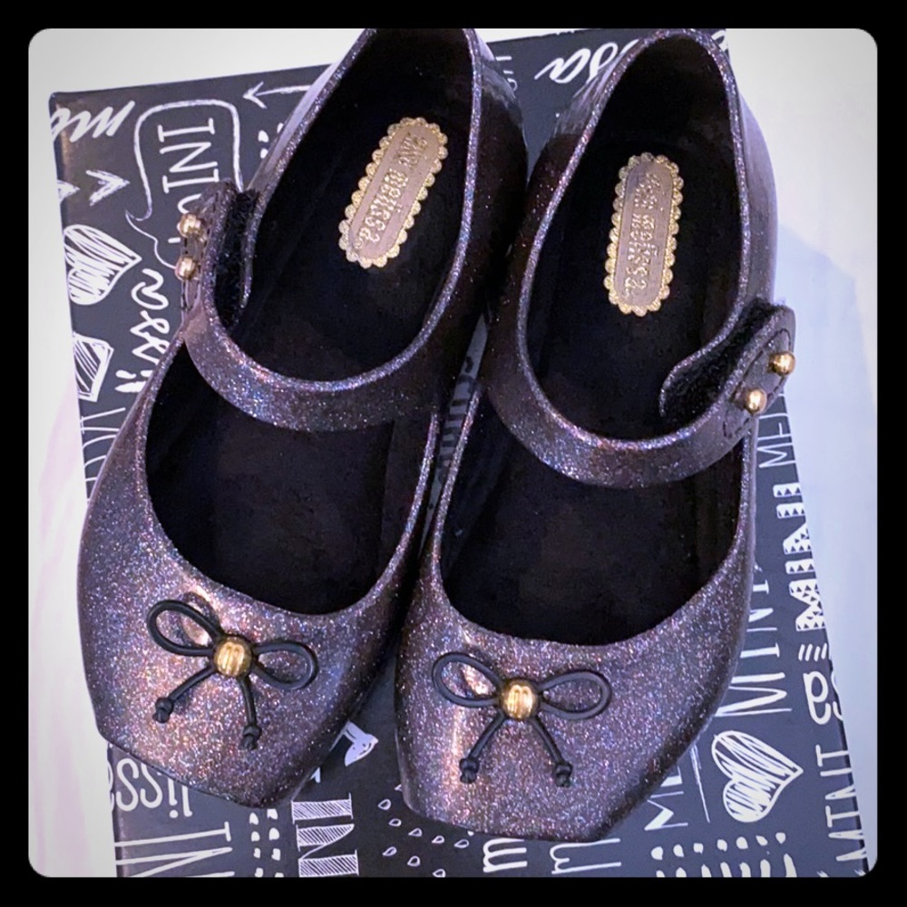 Mini Melissa Black Glitter Ballet Sandals - Size 7